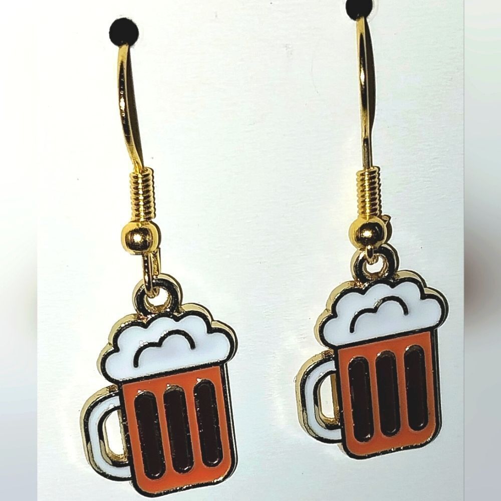 Retro Hand CRAFTED Retro Beer Cocktail Earring - Picture 3 of 5